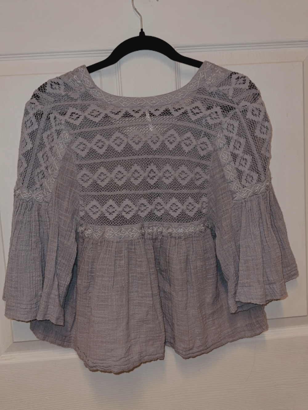 Free People Women’s Boho Lace Detail Gauze Top – Romantic Layered Blouse S - Picture 3 of 5